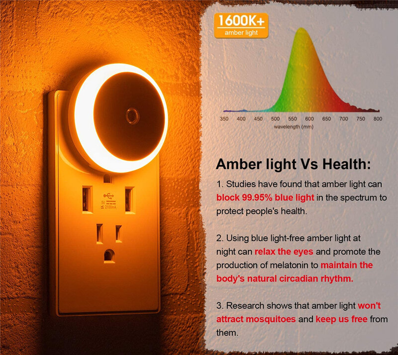 Veilleuse LED avec capteur de nuit intelligent, ronde, plug-in, lampe murale, maison, cuisine, couloir, escalier, chambre