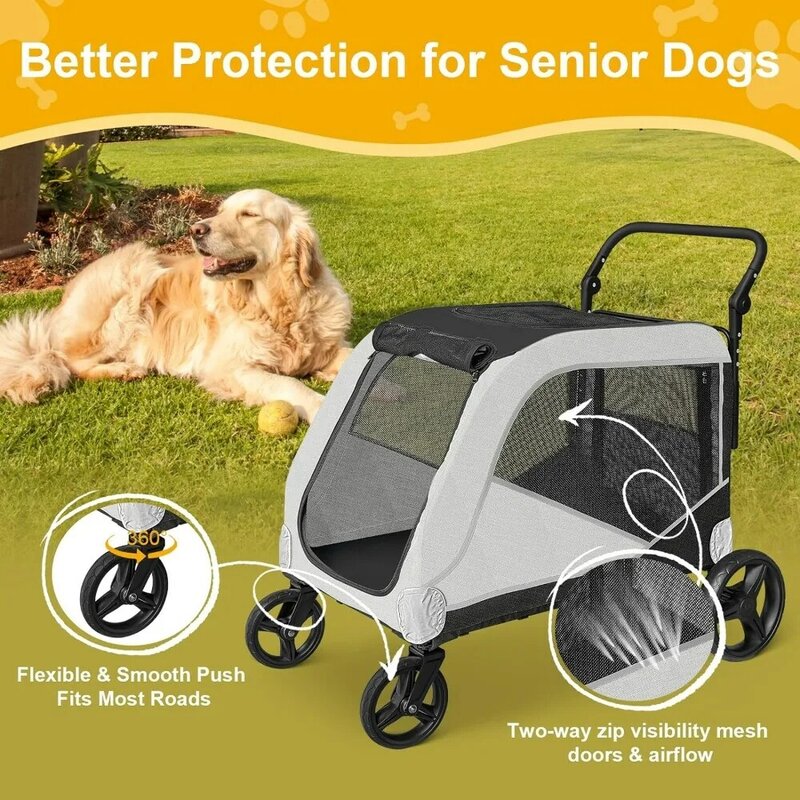 Extra Large Dog Stroller for Large Dogs Dog Carts with 4 Wheels,Adjustable Handle & Breathable Mesh & Reflective Design