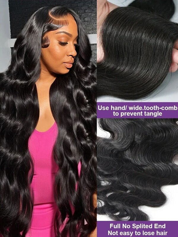 Perruque Full Lace Wig Body Wave Brésilienne Naturelle, Cheveux Humains HD, 13x4, 13x6, 360, Pre-Plucked, 40 Pouces, pour Femme