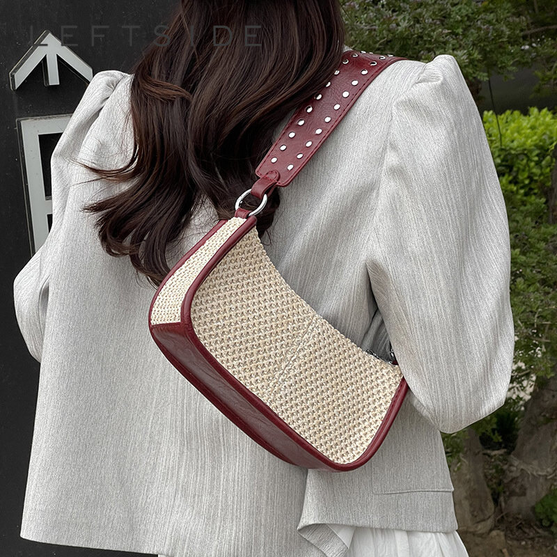 Летние маленькие соломенные сумки для подмышек для женщин, пляжные сумки ручной работы 2024, корейские модные плетеные сумки, дорожные сумки через плечо