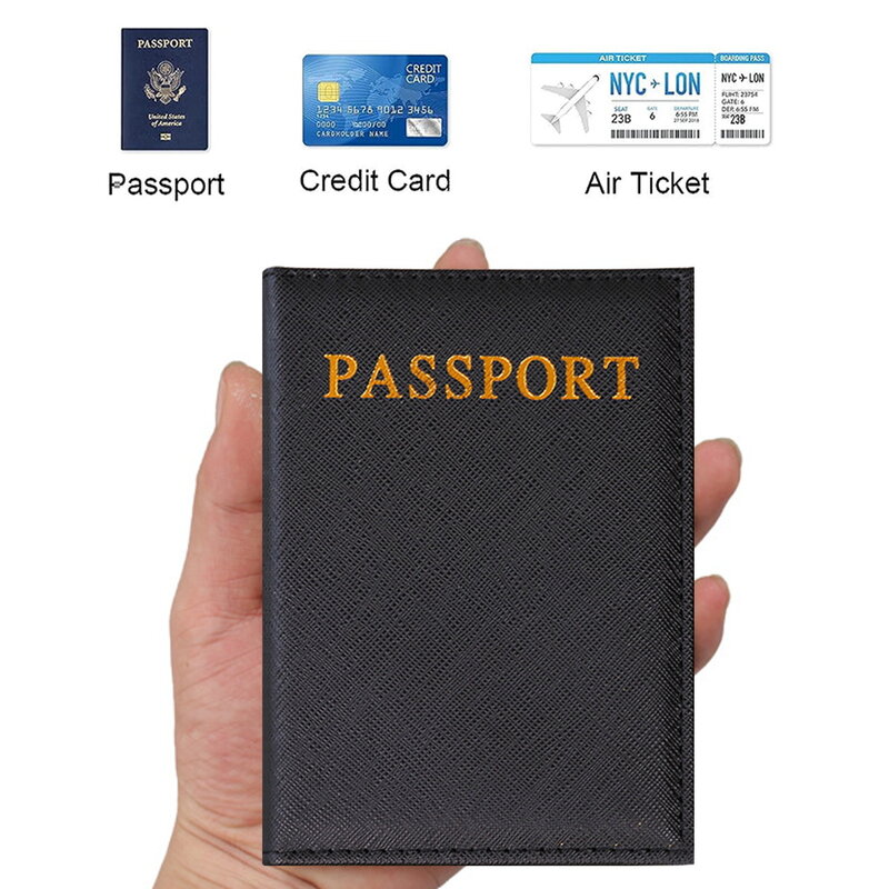 Tempat paspor dompet perjalanan kulit pelindung paspor kartu Travel dompet pengatur dokumen kasus mengukir Gambar pola huruf