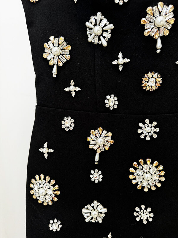 Mulheres Cross Crystals Beads Strap vestido de baile, sem mangas, preto, formal, escritório, roupa de trabalho, vestido de festa, senhora, mulheres, 1 pc
