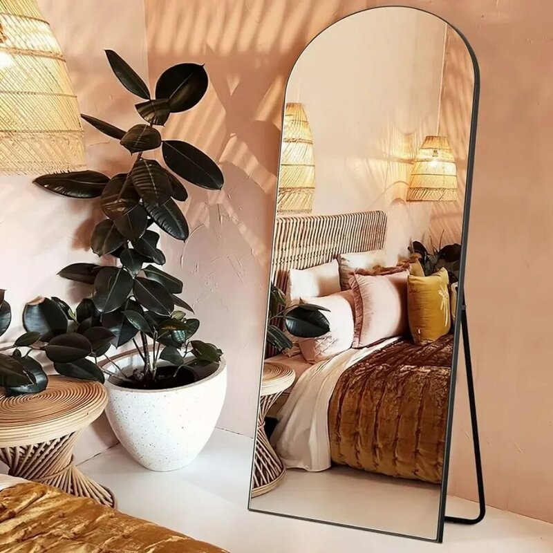 Изогнутое полноразмерное зеркало, большое изогнутое зеркало от пола до потолка, Вертикальное настенное зеркало, вертикальная подвесная деревянная рама