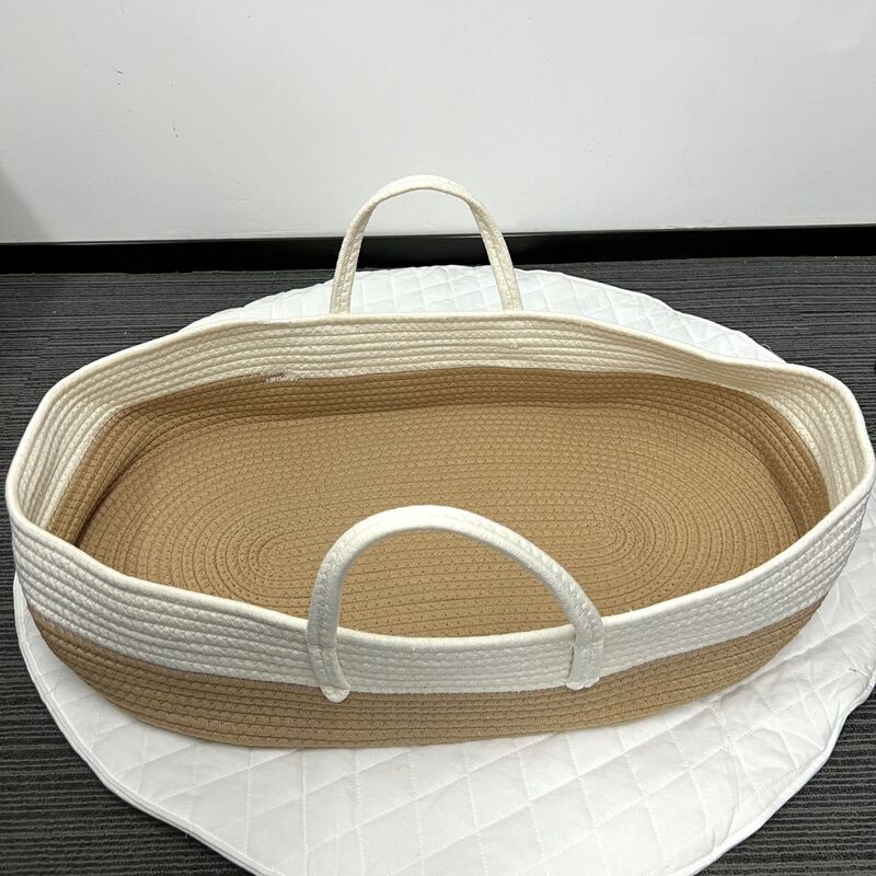 Baby Sleeping Basket Going Out Newborn Woven Carrying Basket Portable Outdoor Crib Baby's Essentials Colorblock Tote Bedding