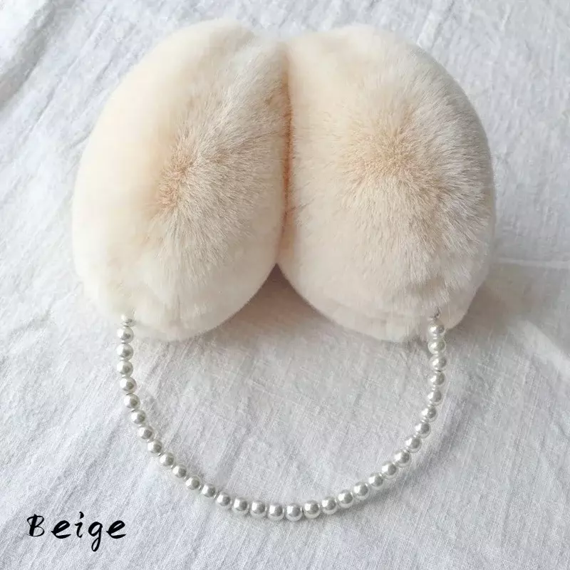 2024 New Thickened Earmuffs Cute Girl Party Style Headdress Winter Fluffy Plush Imitation Pearl Beaded Headband