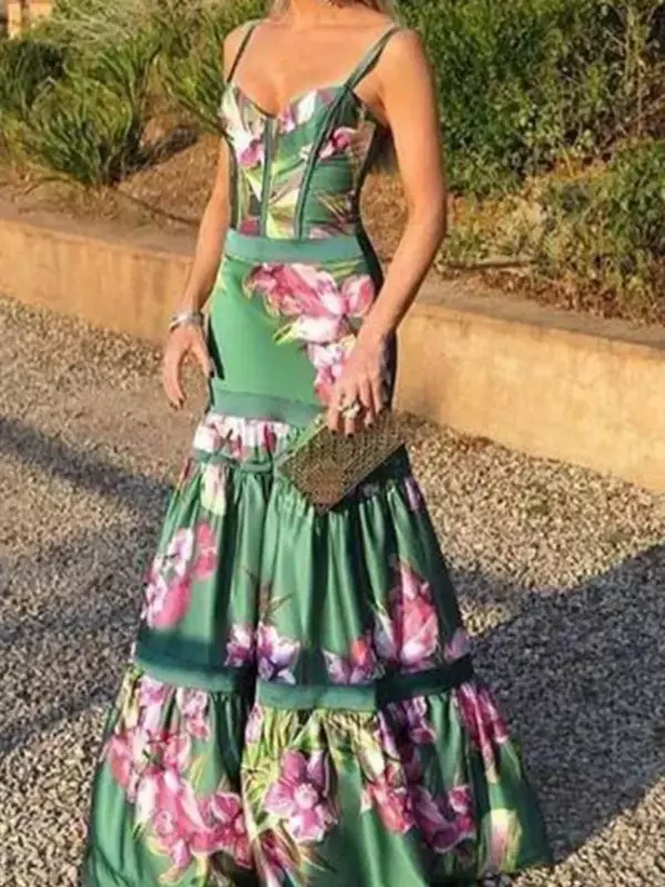Seksowna sukienki plażowe dla kobiet Boho seksowna sukienka z nadrukiem Maxi bez rękawów długa spódnica moda odzież damska przedsionek