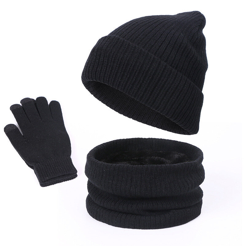 Мужской бархатный комплект из шарфа, шапки и перчаток, теплые шапки, перчатки для сенсорного экрана, шапка, облегающие перчатки, Женский комплект, облегающие шапки, мужские шапки, шапки, шапки