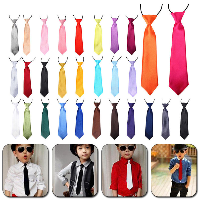 Fashion School Children Neck Tie Solid Color Easy To Wear For Girls Boys Kid Colorful Adjustable Pre-tied Wedding Party Necktie