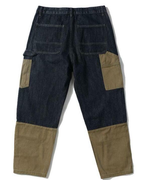 Jeans souples pour hommes, jeans à jambe droite American adt pour hommes, pantalons patchwork à poches multiples, automne et hiver