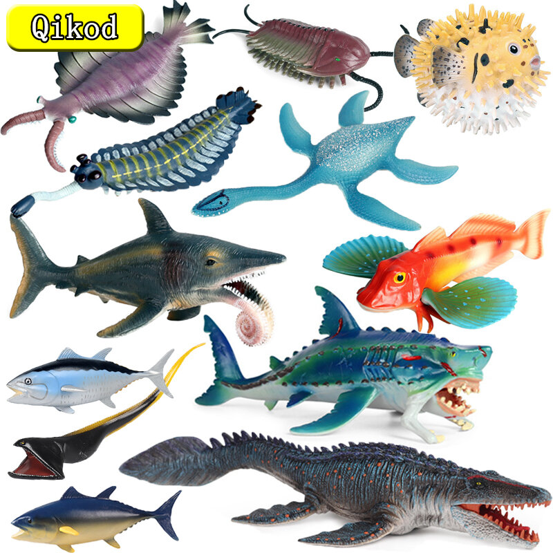 해양 생물 쥬라기 공룡 세계 시뮬레이션 동물 모델, 모사사우루스 고대 물고기 입상, 액션 피규어 수집, 어린이 장난감