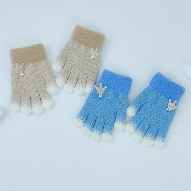 Cartoon Knitted Fingerless Gloves para crianças, luvas grossas para meninos e meninas
