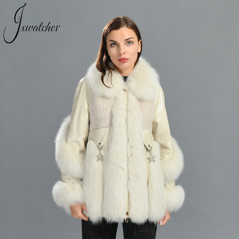 Jxwatcher Mantel Bulu Rubah Asli Musim Dingin 2022 Jaket Kulit Asli Musim Gugur Keluaran Baru Pakaian Luar Hangat Lengan Penuh Mode Wanita