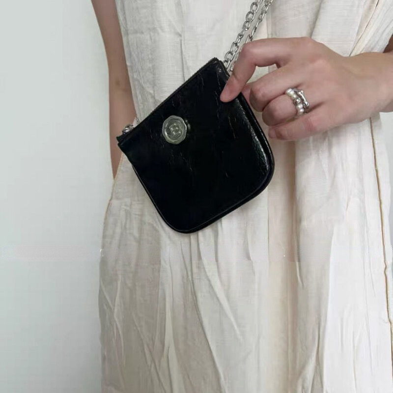 한국 인스 패션 미니 숄더백, PU 블랙 실버 지퍼 크로스 바디 백, 여성용 립스틱 ID 신용 카드 돈 보관 가방