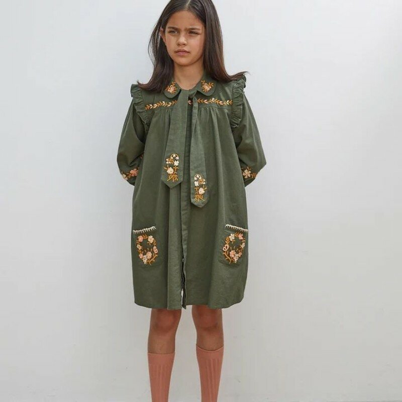 Vestido de princesa bordado para niña, prenda de alta precisión, estilo APO Vintage Ins, para otoño e invierno, 2023