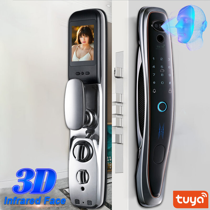 Cerradura de reconocimiento facial 3D, cerradura de seguridad Digital inteligente con contraseña Tuya Smart Life, desbloqueo de tarjeta de llave de huella dactilar