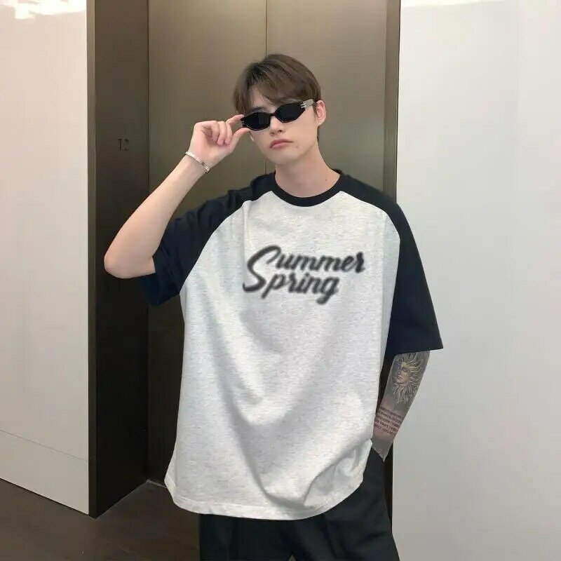 Fashionable personality simple men letter blur printed T shirt summer y2k street hip hop casual round neck half sleeved top