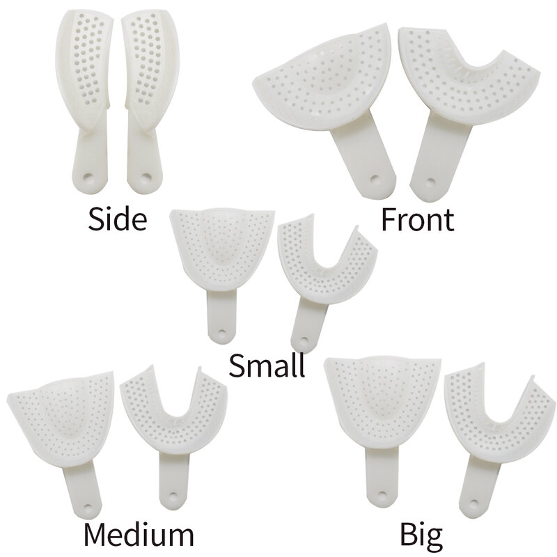 Bandeja de plástico de impresión desechable para dentadura, soporte Dental transparente, 5 tamaños, 2 unidades por juego