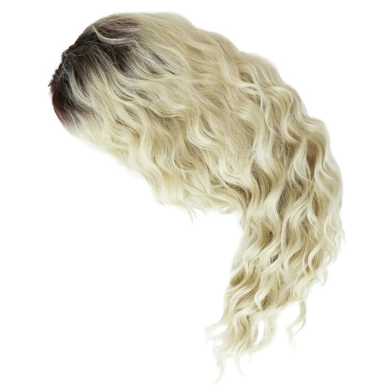 Парик со светлыми кудрявыми волосами, синтетические натуральные длинные волнистые волосы для белых женщин, свободная деталь, парики с темными корнями и эффектом омбре, волнистый парик с наклейками