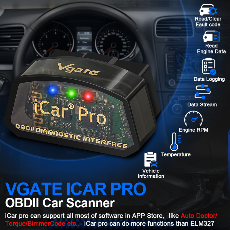 Vgate icar Pro ELM327 V2.3 OBD 2 OBD2รถเครื่องอ่านโค้ดอัตโนมัติมีไวไฟบลูทูธ4.0สำหรับ iOS เครื่องมือสแกน ODB2 PK ELM 327 V1 5
