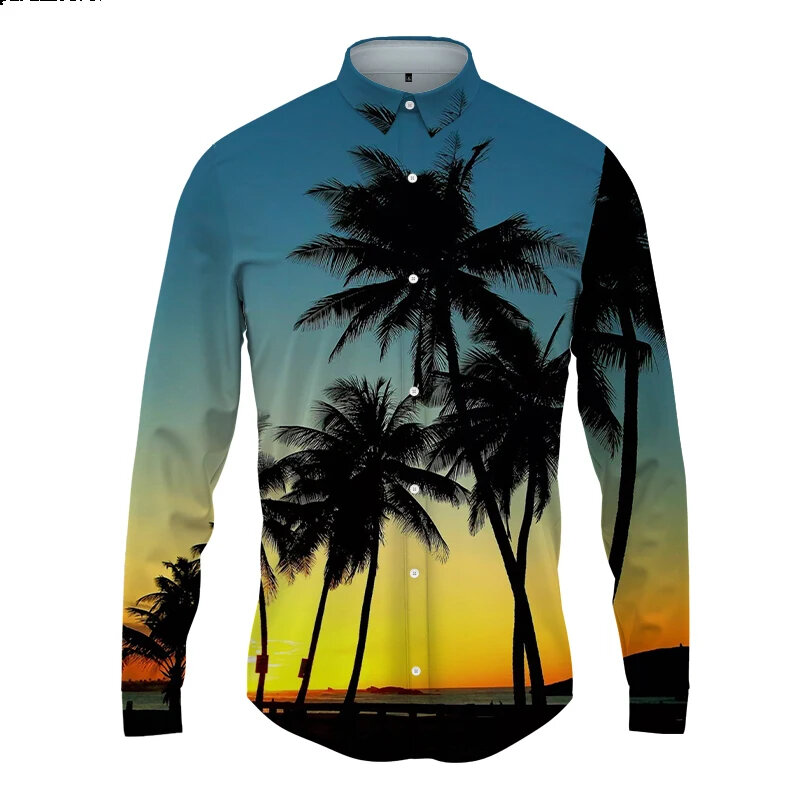Hawaii Coconut Tree 3D Print Shirt primavera e autunno nuova camicia a maniche lunghe di alta qualità Street Fashion Button camicie e camicette