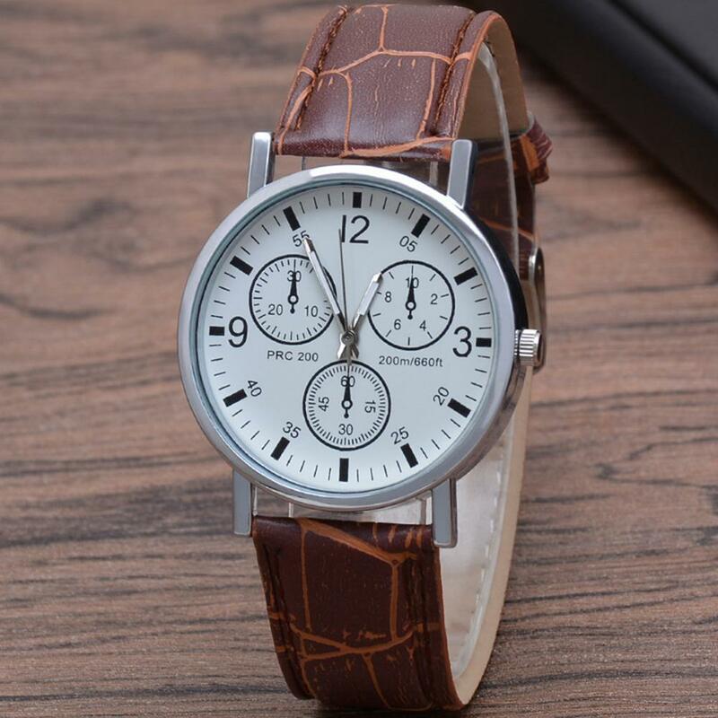 Relógio de quartzo com mostrador redondo masculino, pulseira de couro sintético ajustável, relógio casual de alta precisão elegante