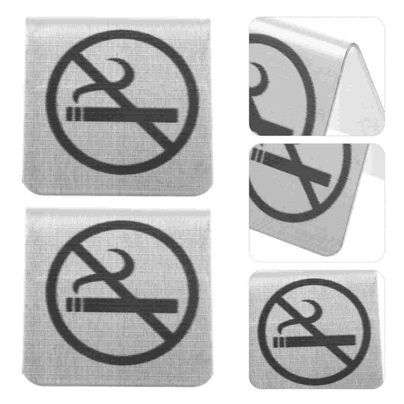 Letrero de acero inoxidable para No fumar en interiores, tarjetas de mesa, indicador para No fumar, letrero para fumar prohibido