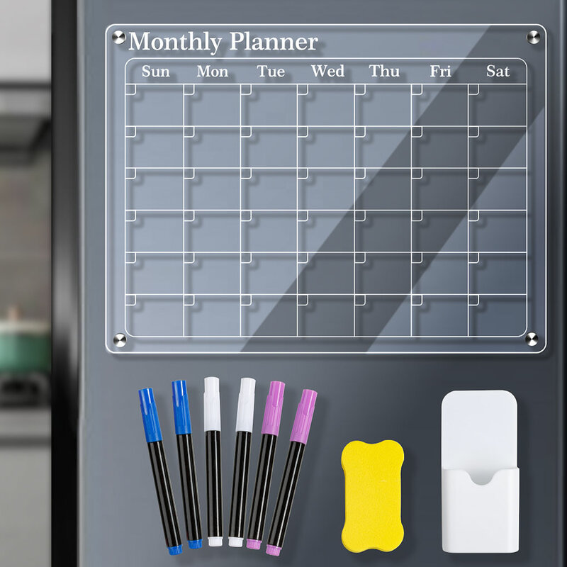 Calendario magnético de acrílico, tablero de borrado en seco, tablero en blanco versátil, mensajes personalizables, 23x33cm
