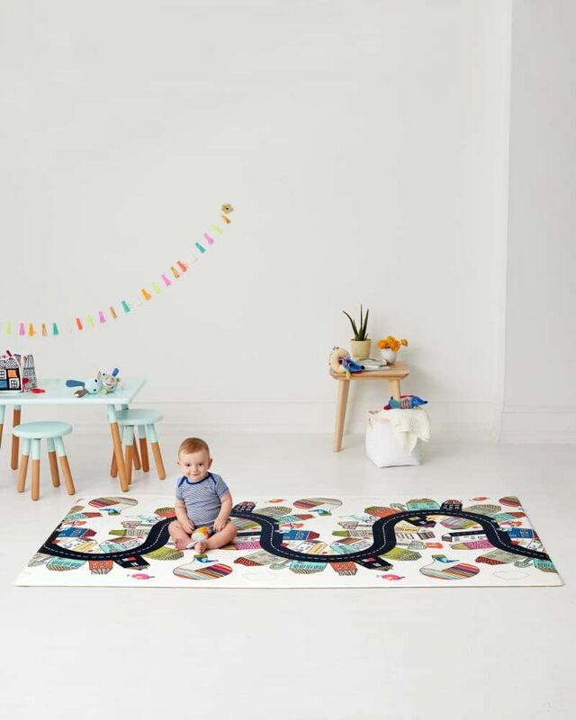 Alfombra de juego de espuma Reversible para bebé, alfombra de suelo de 86 "x 52", pueblo vibrante, nueva