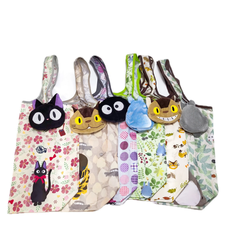 Anime Cartoon Foldable Shopping Bags Thick Nylon Large Tote Reusable Polyester Portable Shoulder Women's Handbags Folding Pouch