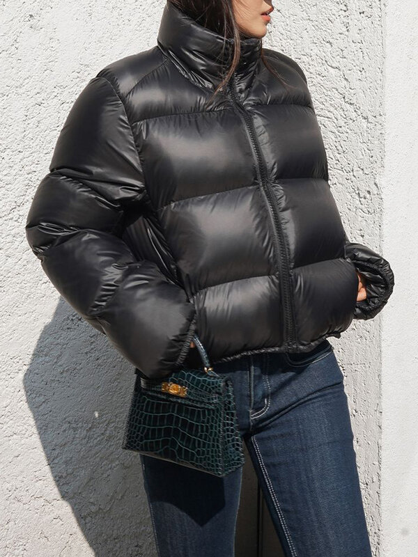 여성용 다운 코튼 재킷, 여성용 빈티지 짧은 파카, 따뜻한 패딩 재킷, 여성용 캐주얼 패션 스탠드 칼라 코트, 가을 겨울