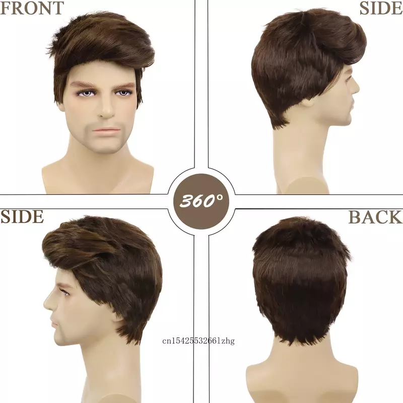 Short Male Wigs Synthetic Hair Casual Wigs for Men Straight Natural Looking Brown Wig Cosplay Costume Party Halloween Daily Use