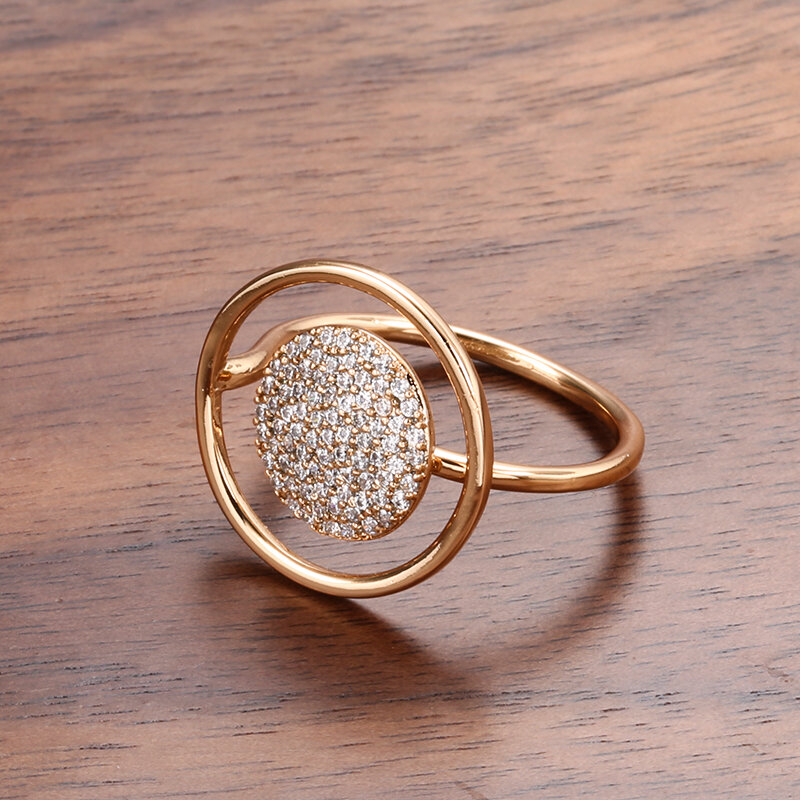 SYOUJYO naturalny cyrkon obrukowany damski pierścionek 585 różany złoty unikalny luksusowy Design ślub panny młodej biżuteria najlepszy prezent dla dziewczynek
