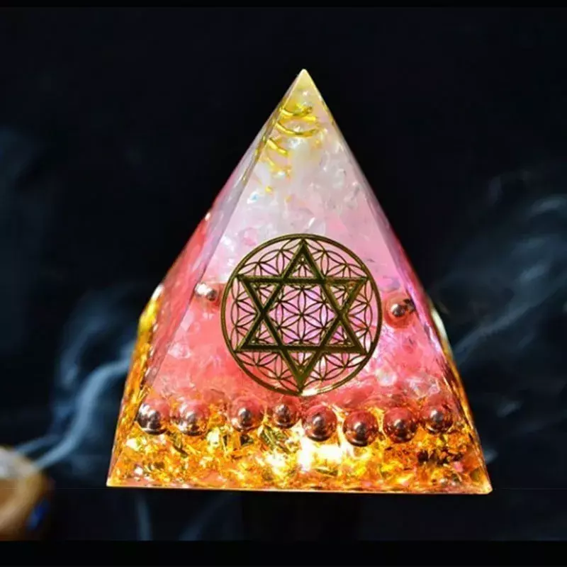 Pirámide de energía de AURA REIKI orgonita, ayuda al amor a dar la buena suerte para cambiar el campo magnético, artesanía decorativa de resina, regalo de joyería