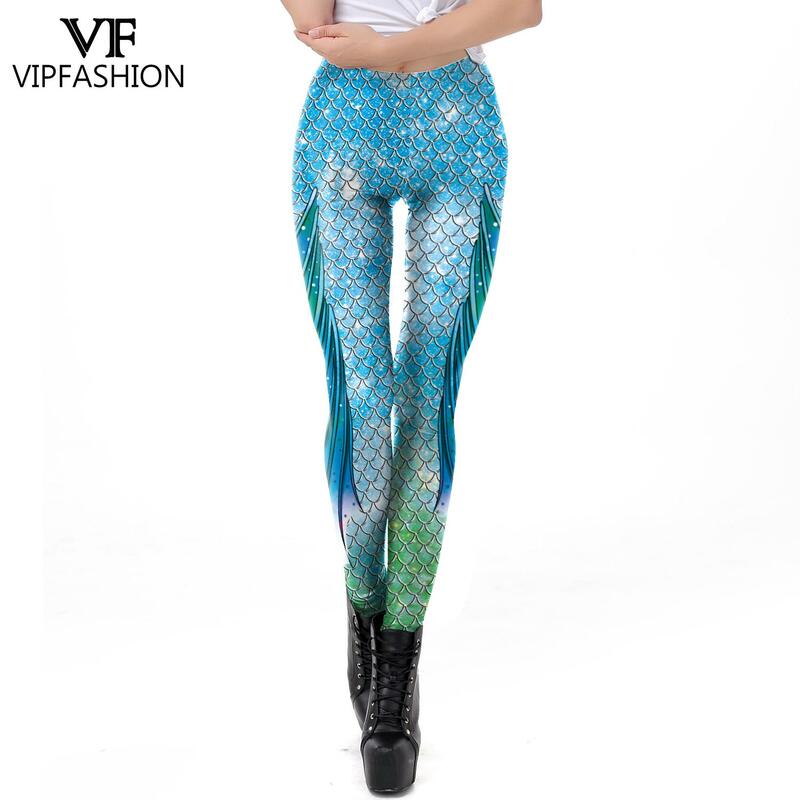 VIP FASHION Fish Scale Mermaid Leggings Women Print Colorful Soft Sports Skinny Running Pants Spandex Trousers