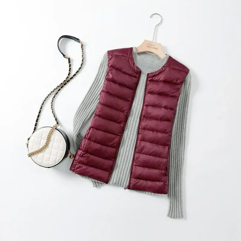 8 Colors Women Sleeveless Zipper Down Jackets 2023 Autumn Winter Liner Keep Warm Ultralight Quilted White Duck Down Female Coat