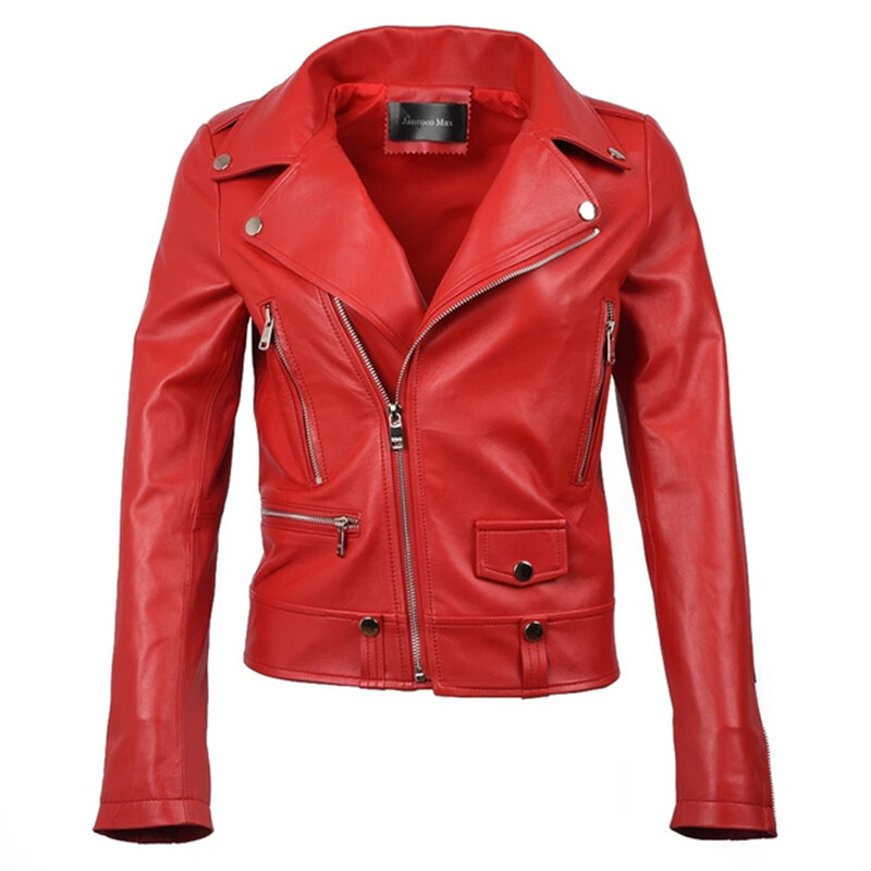 2023 autunno moda nuova signora vera pelle di pecora giacche Biker in pelle solida cappotto corto cerniera antivento Moto Outwear 8004