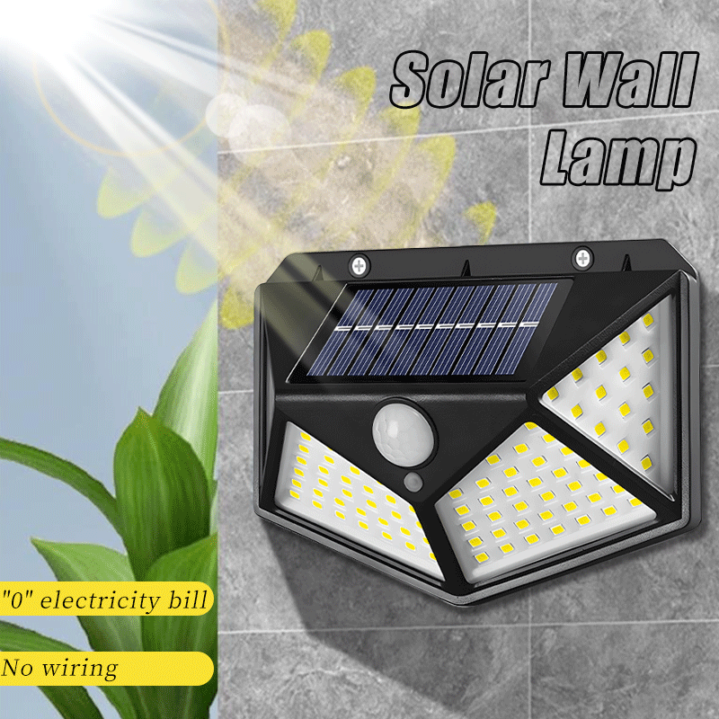 Lampu Dinding tenaga surya LED 100, 4 sisi bercahaya dengan Sensor gerak luar ruangan taman halaman lampu dinding tahan air 1 ~ 10 buah