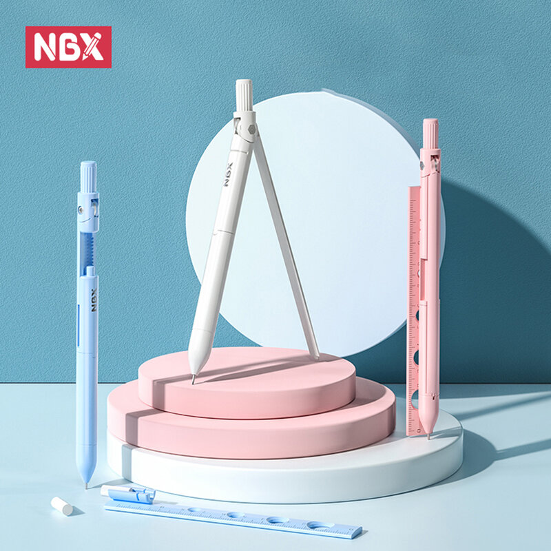 NBX-Brújula de lápiz para dibujo escolar, compresas de suela de gallo, Herramientas de geometría de matemáticas, lápiz mecánico, suministros escolares