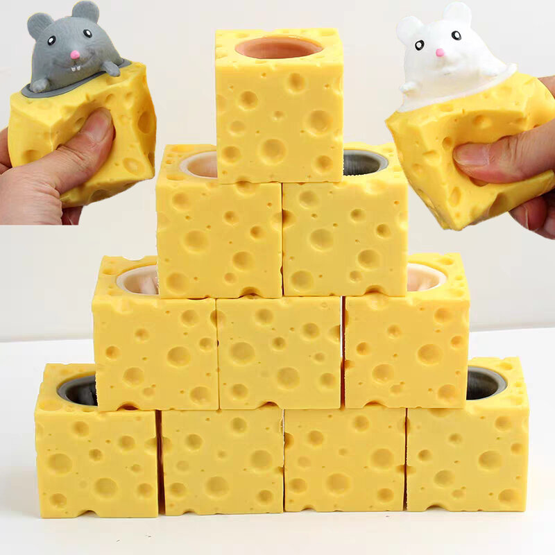 Cartoon Cheese Mouse Cup Squeeze Toys Kids Adults Stress Reliefing Games Decompression Sensory Fidget Pinching Toy Favor Gifts