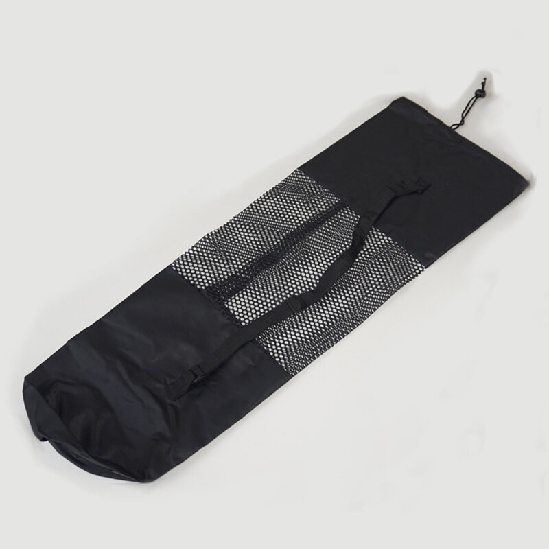Tas olahraga berpori portabel, dengan tali bahu dapat diatur, tas penyimpanan jaring, cocok untuk sebagian besar tikar Yoga, tas tikar Yoga hitam
