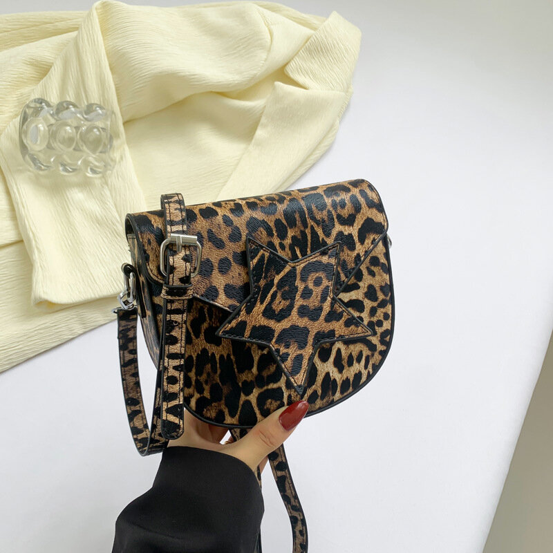 Bolsa feminina de couro PU, bolsa de ombro elegante, bolsa tiracolo com estampa de leopardo, alças ajustáveis, nova moda, 2024