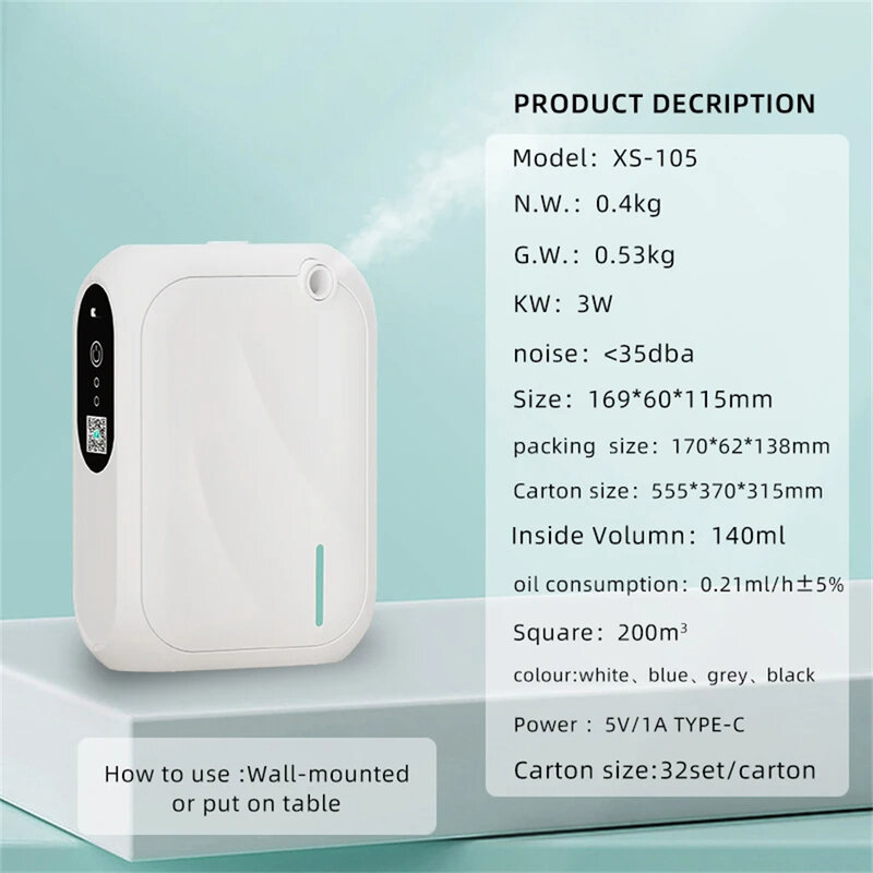 Zasięg 200m ³ zapachowa maszyna hotelowa rozpylacz zapachów dyfuzor olejków eterycznych ścienna do zapach do domu kontrola aplikacji Bluetooth