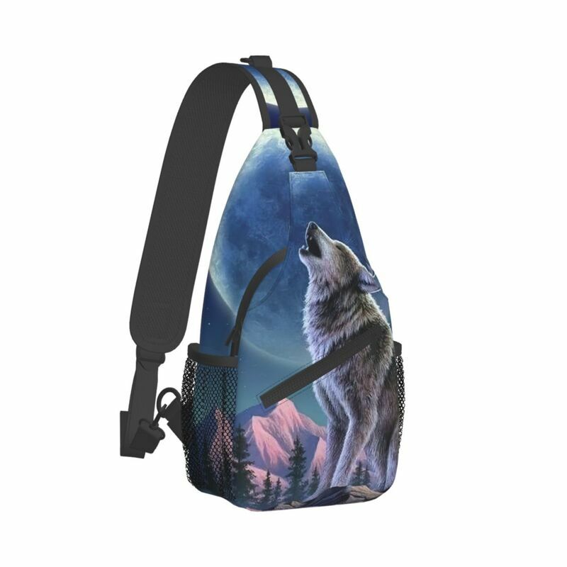 Wolf Moon Sling mochila cruzada para hombre, bolso de pecho de hombro de Animal personalizado para ciclismo, Camping, mochila de día