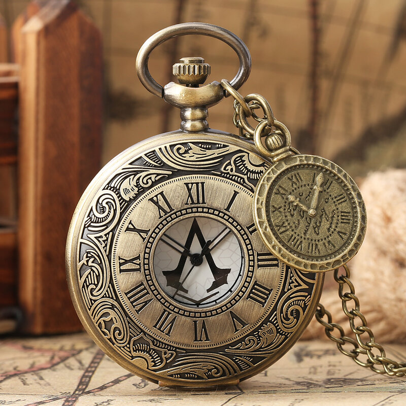Unisex Vintage Zakhorloge Quartz Retro Brons Ketting Fob Klok Romeinse Horloge Accessoire Man Vrouwen Best Gift Reloj De Bolsillo