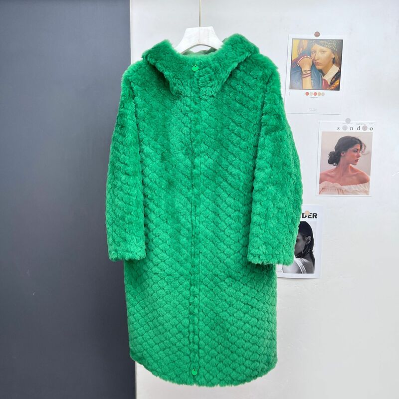 Женское шерстяное пальто в гранулах, длинное Свободное пальто с капюшоном, маленький аромат, Осень-зима 2023