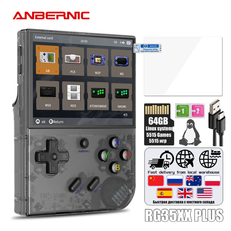 Anbernic Rg35xx Plus Retro Handheld Game Playerbuilt-In 64G Tf 5000 + Ondersteuning Voor Klassieke Games-Hdmi Tv Draagbaar Voor Reiskinderen Cadeau