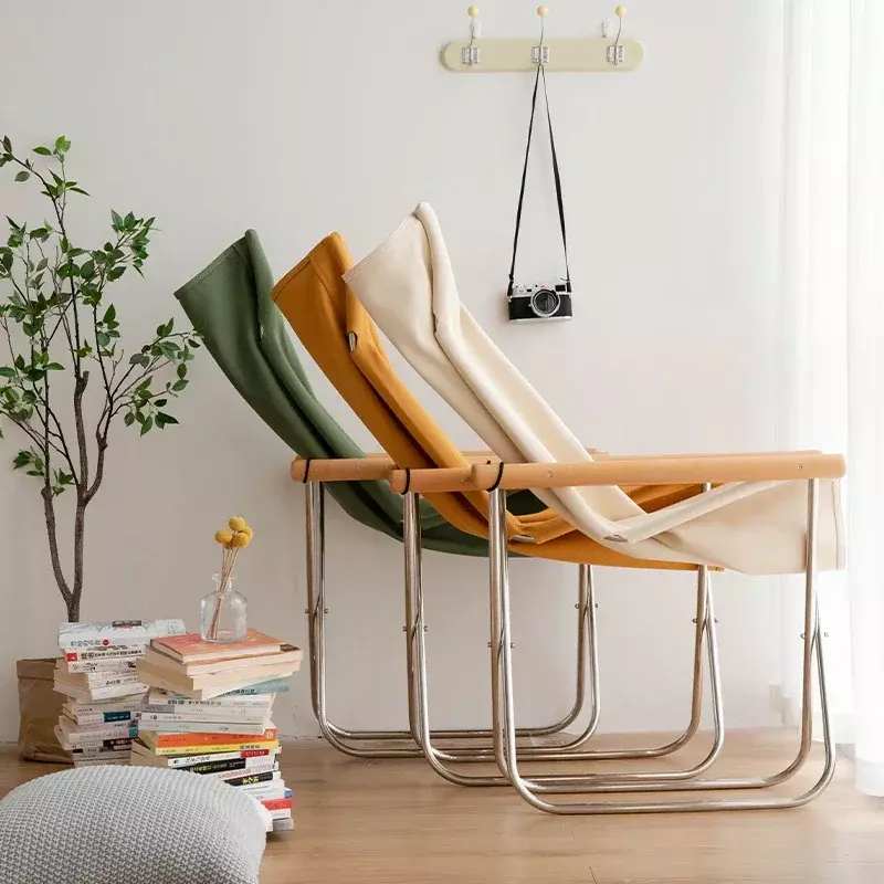 Portátil Folding Canvas Recliner Chair, Varanda ao ar livre Camping Backrest Stool, Internet Celebrity Ins, preguiçoso doméstico, simples