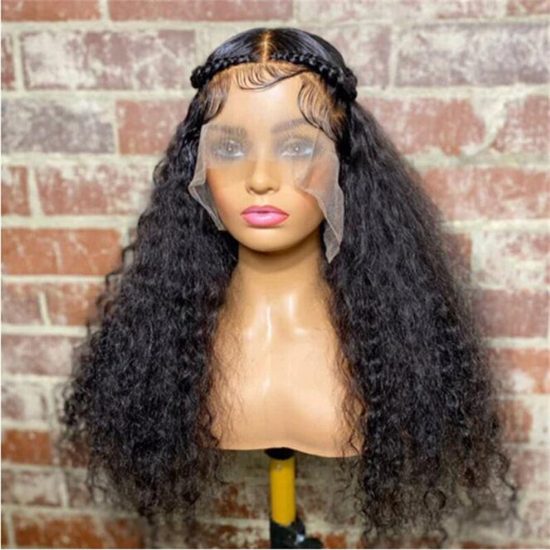 Deep Long Kinky Curly Glueless Preplucked Soft 26" 180%Density Black Lace Front Wigs For Women Baby Hair Heat Resistant Daily