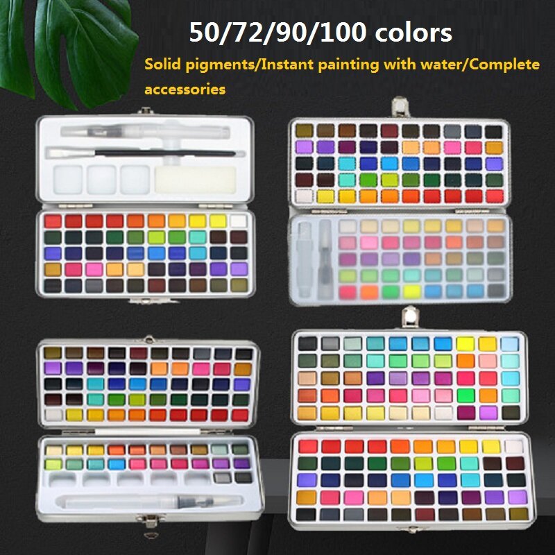 Zoecor-Juego de acuarelas de colores sólidos, suministros de Arte de Pigmento, Acuarela básica, purpurina de neón, dibujo de pintura profesional, 50-100 colores