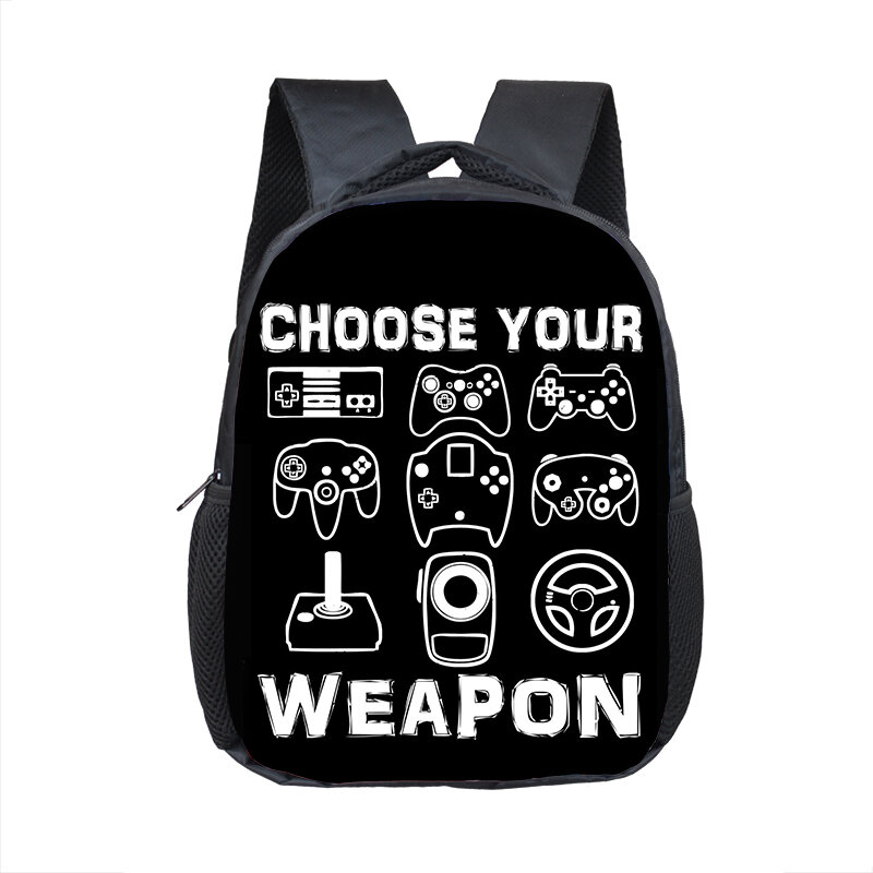 Engraçado Escolha Sua Arma Gamer Pattern Backpack, Primárias Crianças Mochilas Escolares, Vídeo Game Fan Boobag, Kids Kindergarten Toddler Bag
